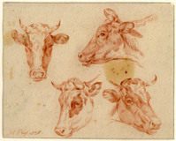 AA 071a
<br/>
Vier studies van koeiekoppen
<br/>
<em>Plas, Pieter (1810-1853)</em>
